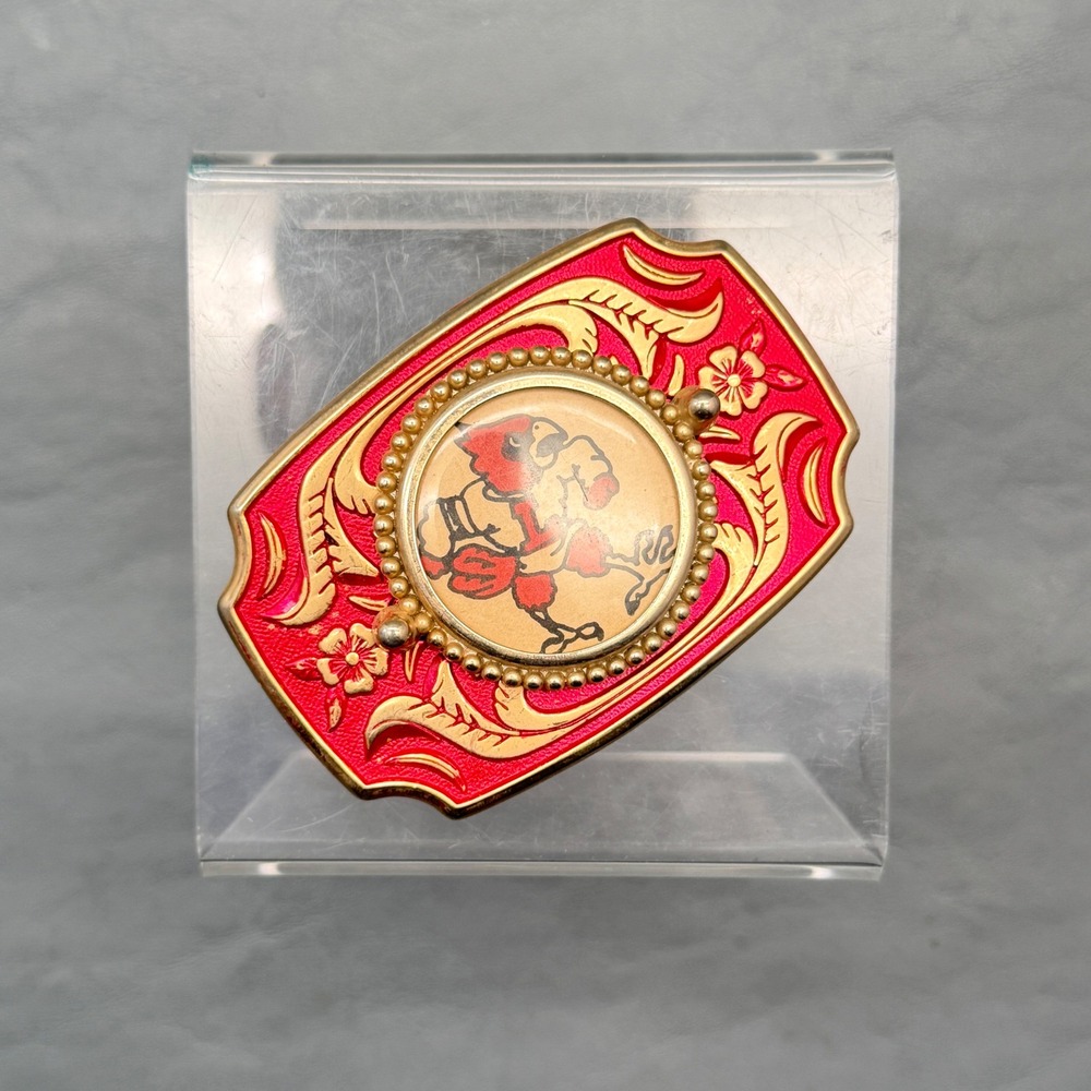 Vintage University of Louisville Cardinals Brass Belt Buckle Red Enamel NCAA